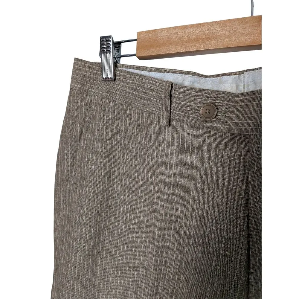 NWT Bar III Men's Sz 32 x 30 Tan Stripe 100% Linen Slacks Dress Pants Flat Front